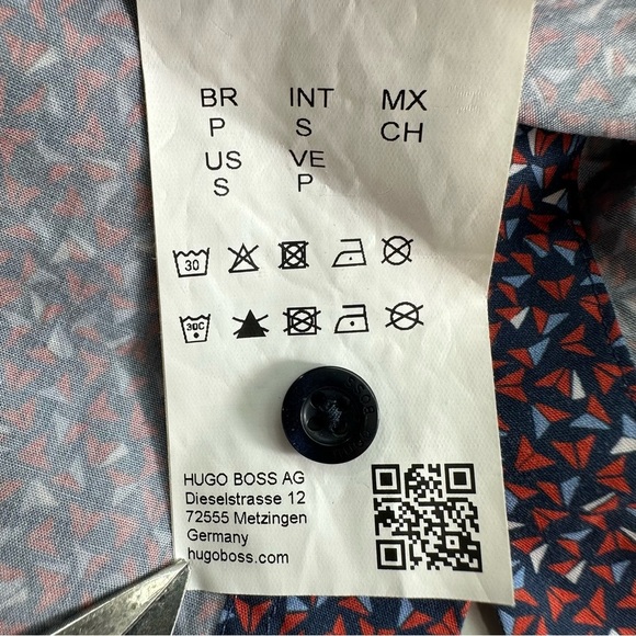 Hugo Boss Red Button Shirt Mens Small Extra Slim Fit Short Sleeve Cotton - Picture 7 of 8